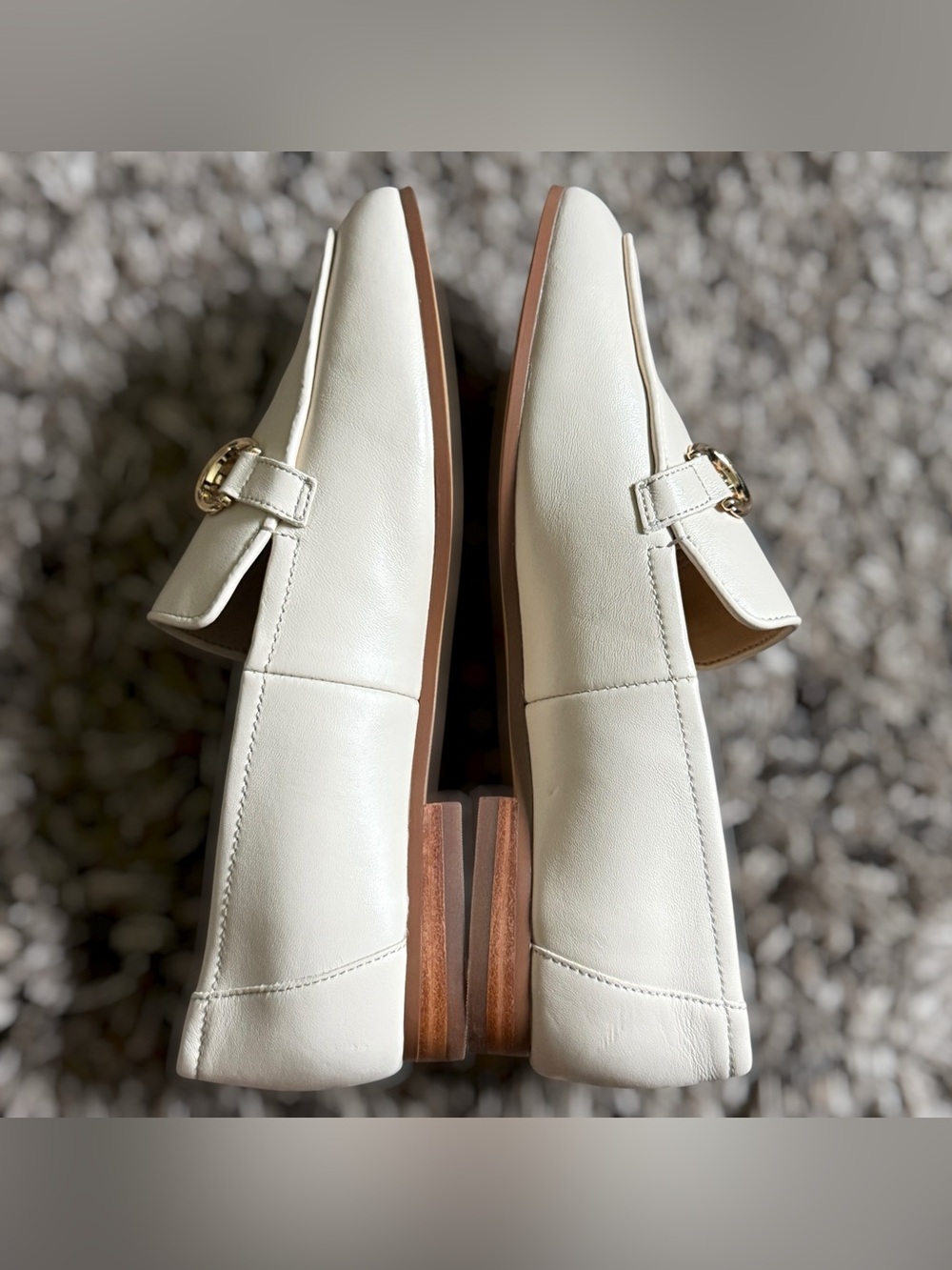 ANN TAYLOR Cream Leather Loafers with Gold-Tone Bit Size 7 Women - Picture 5 of 12